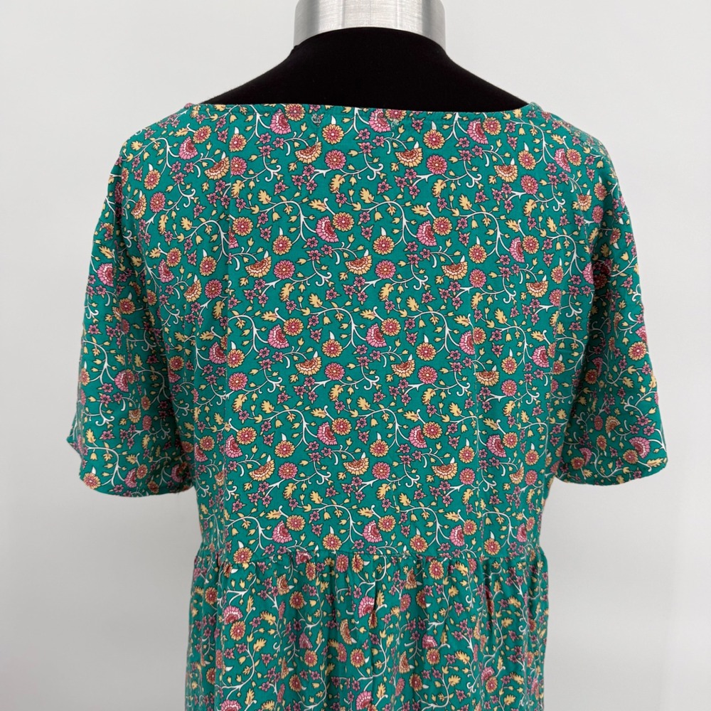 Natural Life Rebecca Womens XL Teal Floral Rayon Maxi Dress V-Neck Boho Pockets - Picture 10 of 16